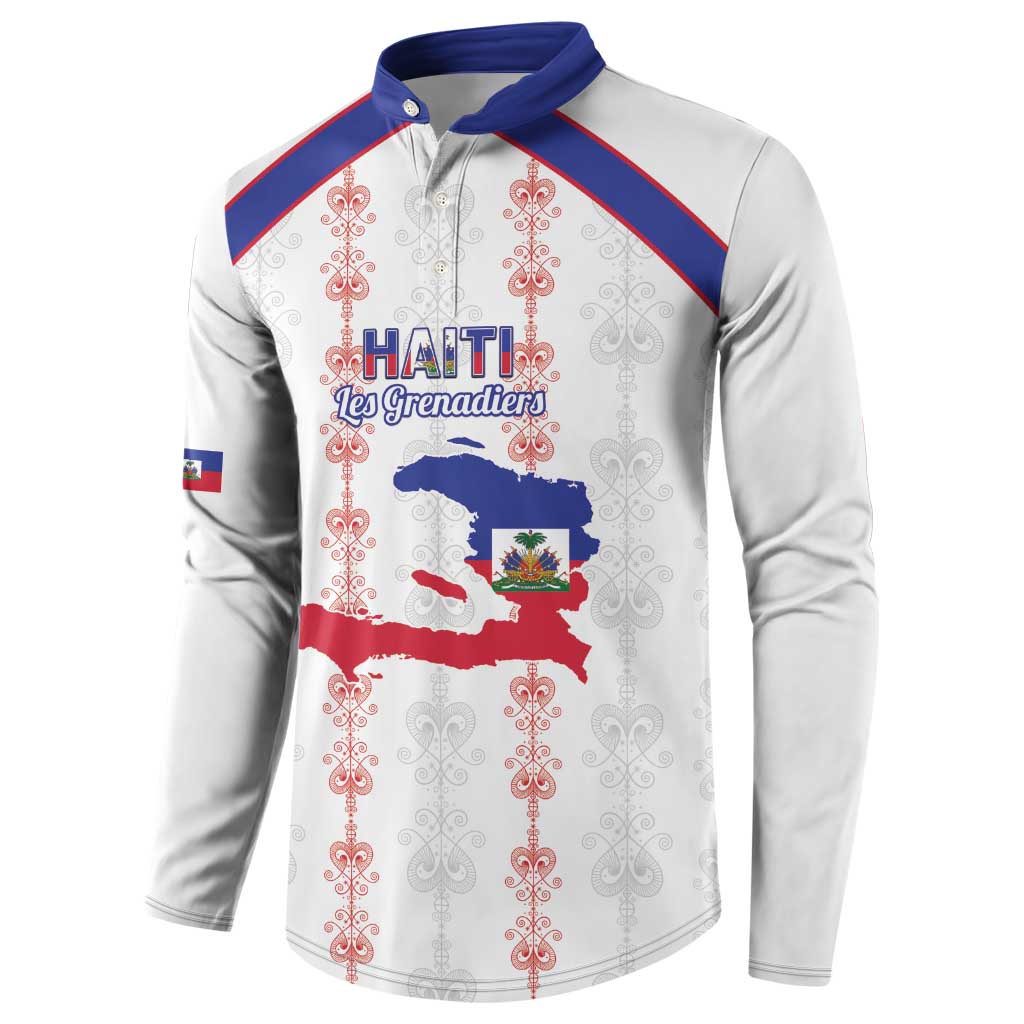 Custom Haiti Football Button Sweatshirt Les Grenadiers Veve Vodou White