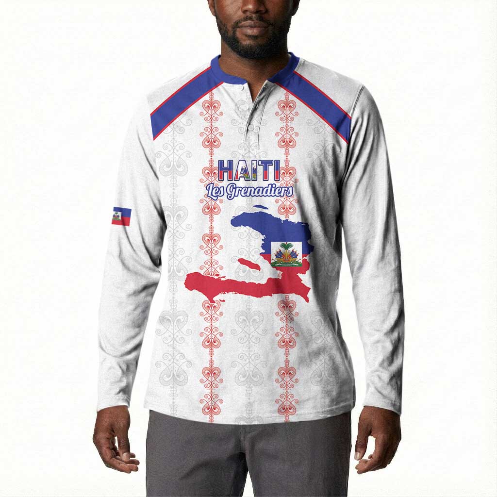 Custom Haiti Football Button Sweatshirt Les Grenadiers Veve Vodou White