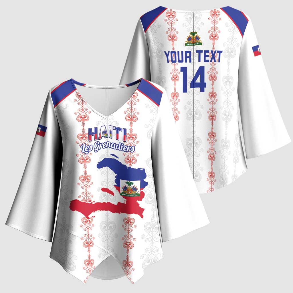 Custom Haiti Football Kimono Sleeve Blouse Les Grenadiers Veve Vodou White