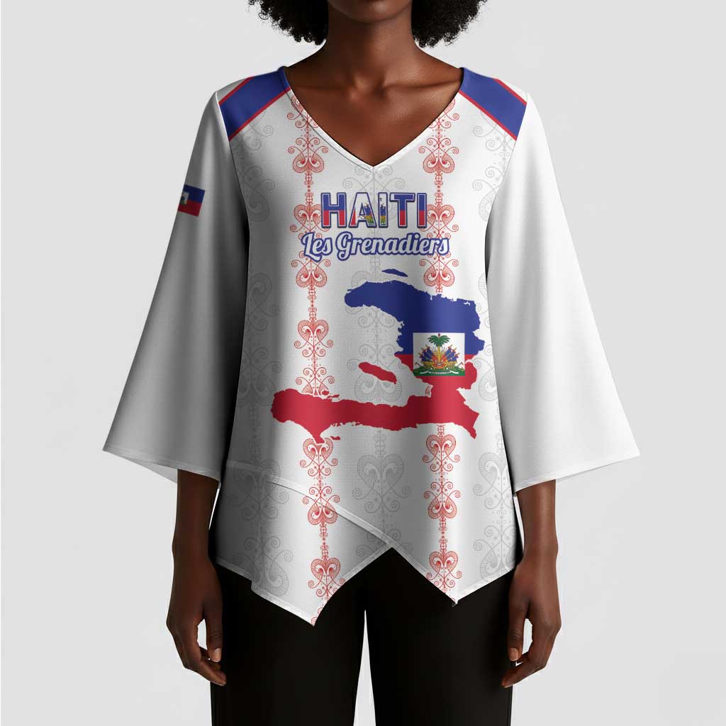 Custom Haiti Football Kimono Sleeve Blouse Les Grenadiers Veve Vodou White