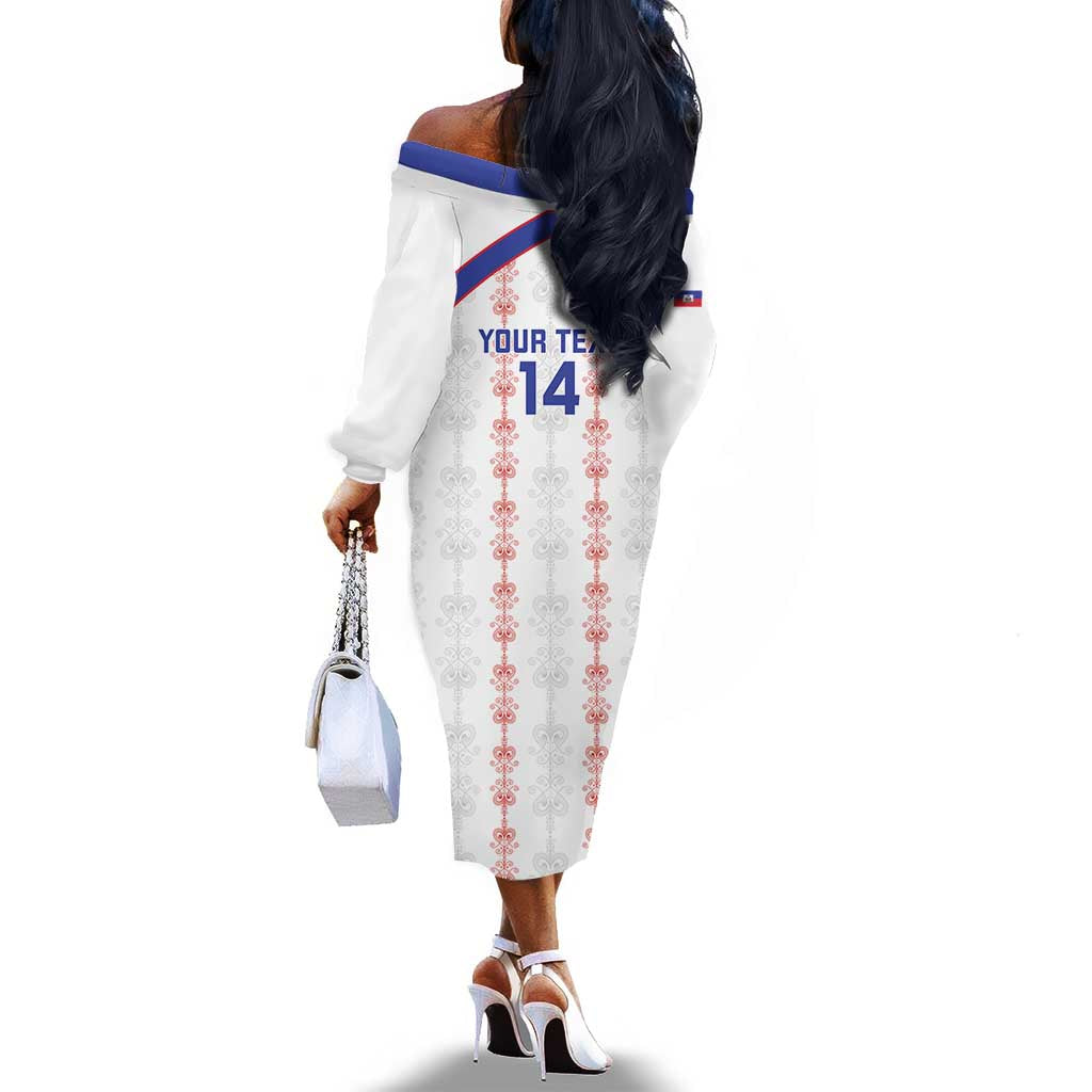 Custom Haiti Football Off The Shoulder Long Sleeve Dress Les Grenadiers Veve Vodou White - African Pride