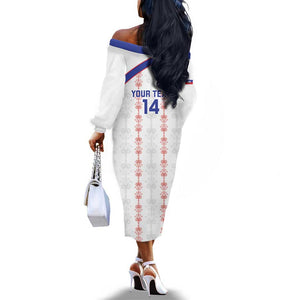 Custom Haiti Football Off The Shoulder Long Sleeve Dress Les Grenadiers Veve Vodou White - African Pride