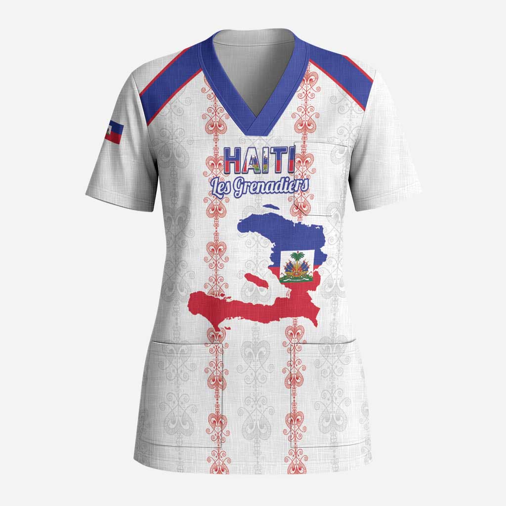 Custom Haiti Football Scrub Top Les Grenadiers Veve Vodou White - African Pride