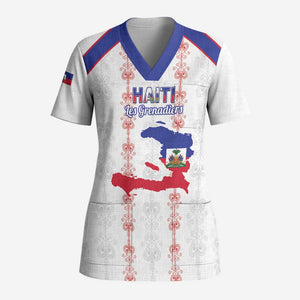 Custom Haiti Football Scrub Top Les Grenadiers Veve Vodou White - African Pride