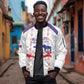 Custom Haiti Football Sleeve Zip Bomber Jacket Les Grenadiers Veve Vodou White - African Pride
