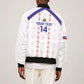 Custom Haiti Football Sleeve Zip Bomber Jacket Les Grenadiers Veve Vodou White - African Pride