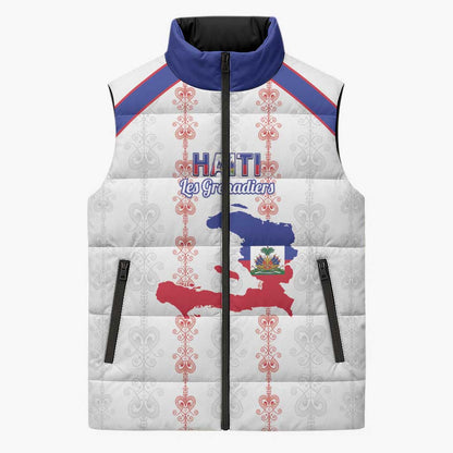 Custom Haiti Football Sleeveless Puffer Jacket Les Grenadiers Veve Vodou White