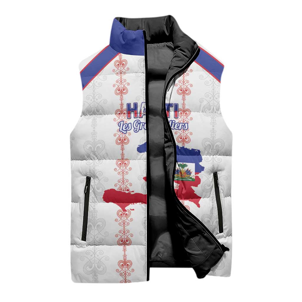 Custom Haiti Football Sleeveless Puffer Jacket Les Grenadiers Veve Vodou White