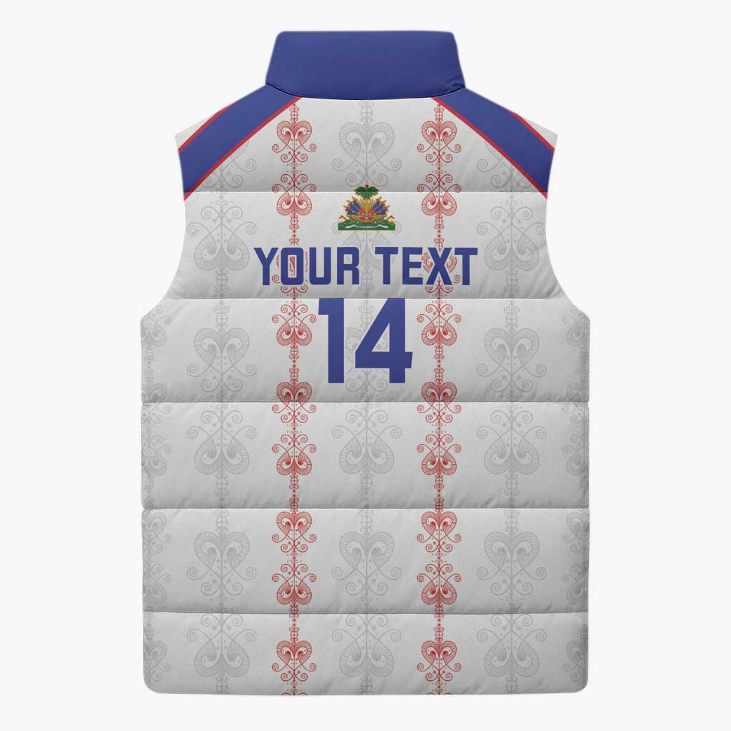 Custom Haiti Football Sleeveless Puffer Jacket Les Grenadiers Veve Vodou White