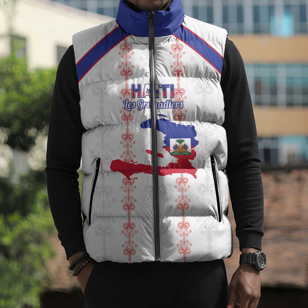Custom Haiti Football Sleeveless Puffer Jacket Les Grenadiers Veve Vodou White