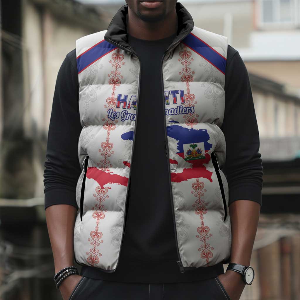 Custom Haiti Football Sleeveless Puffer Jacket Les Grenadiers Veve Vodou White