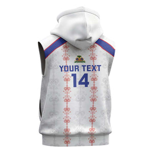 Custom Haiti Football Sleeveless Zip Hoodie Les Grenadiers Veve Vodou White - African Pride