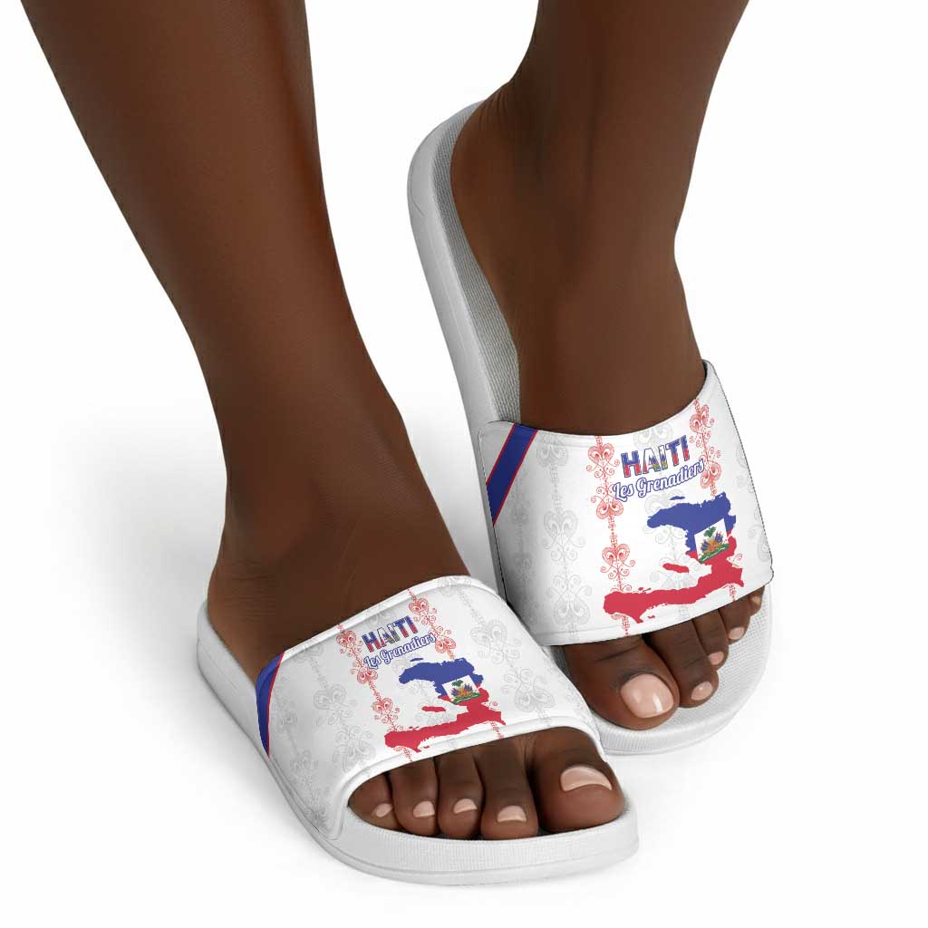 Haiti Football Slide Sandals Les Grenadiers Veve Vodou White