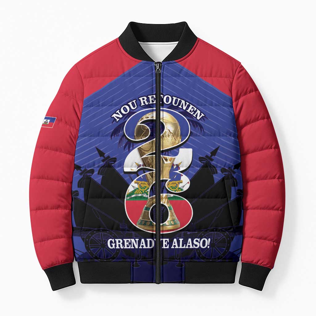 Personalized Les Grenadiers Haiti Football Bomber Puffer Jacket 2026 Nou Retounen Blue Version