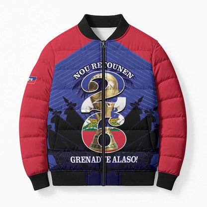 Personalized Les Grenadiers Haiti Football Bomber Puffer Jacket 2026 Nou Retounen Blue Version