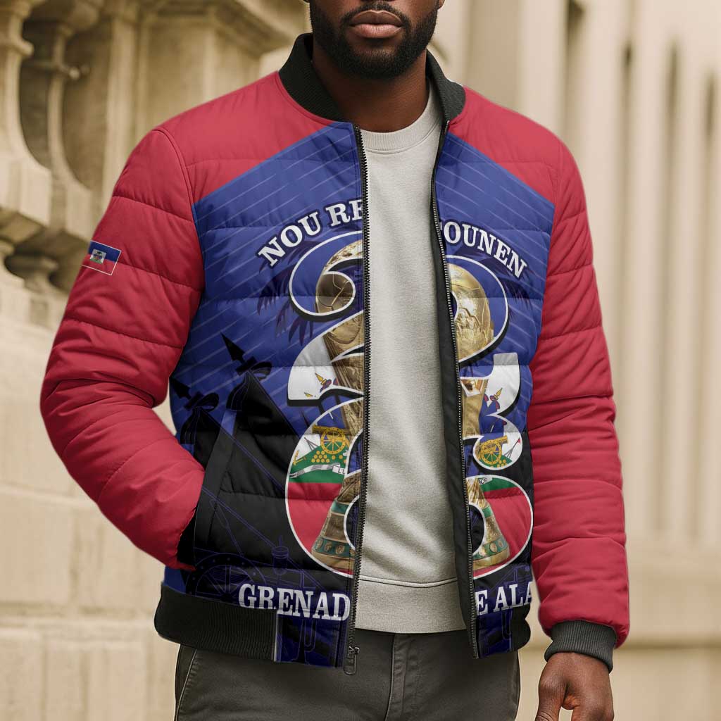 Personalized Les Grenadiers Haiti Football Bomber Puffer Jacket 2026 Nou Retounen Blue Version