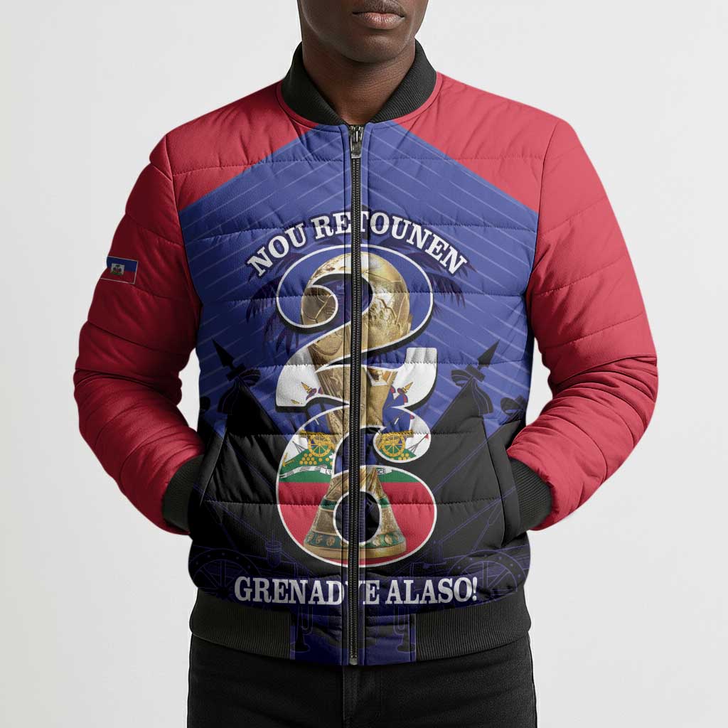 Personalized Les Grenadiers Haiti Football Bomber Puffer Jacket 2026 Nou Retounen Blue Version