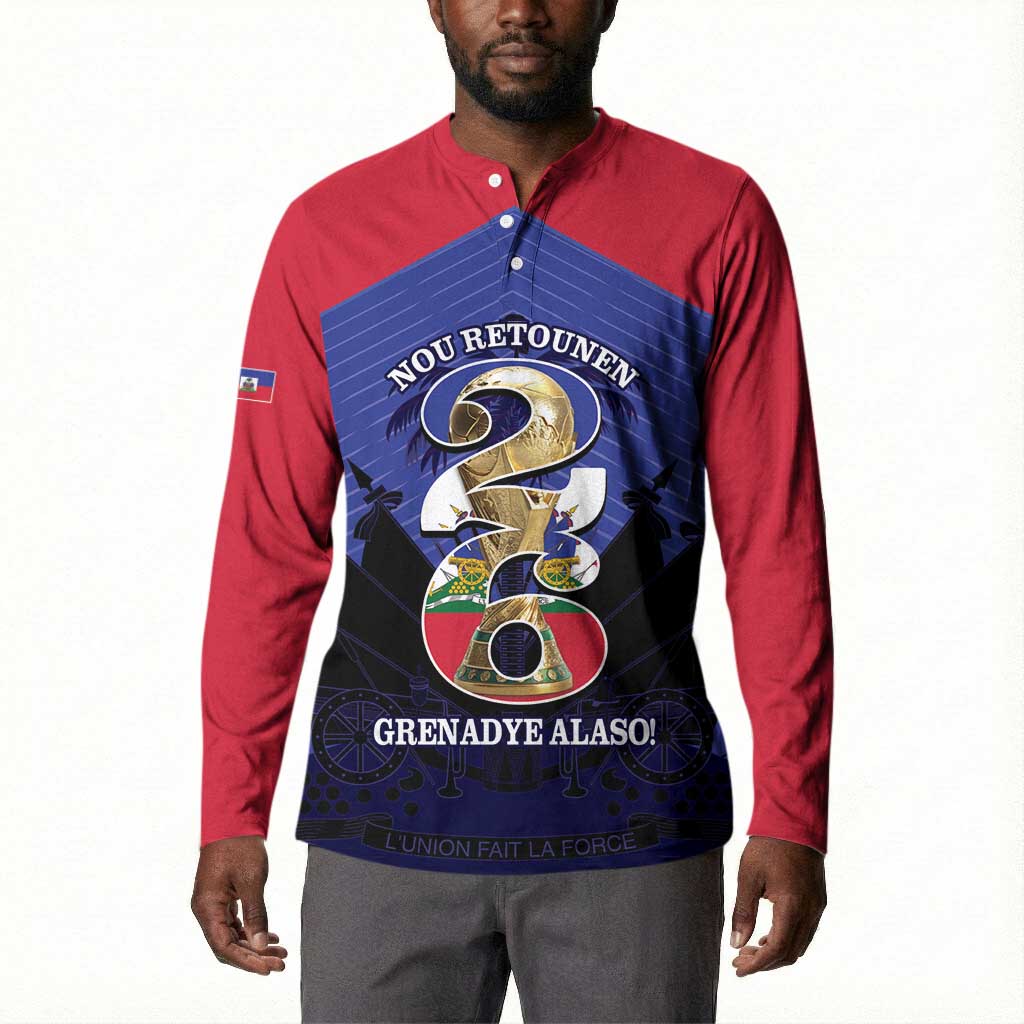 Personalized Les Grenadiers Haiti Football Button Sweatshirt 2026 Nou Retounen Blue Version