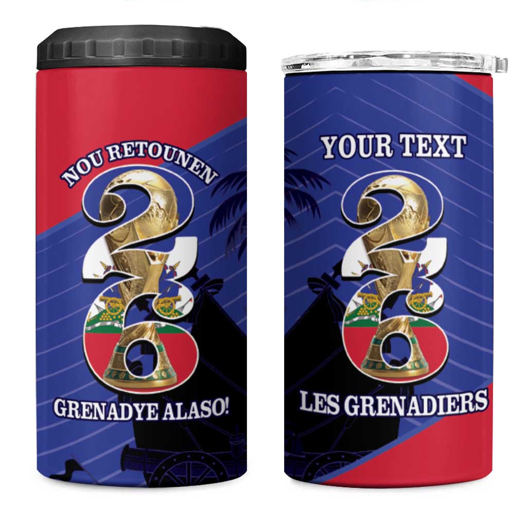 Personalized Les Grenadiers Haiti Football 4 in 1 Can Cooler Tumbler 2026 Nou Retounen Blue Version - African Pride