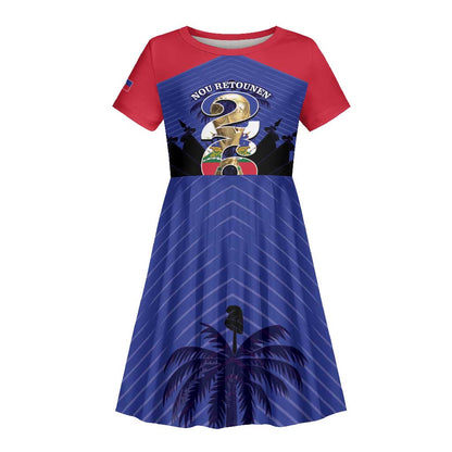 Personalized Les Grenadiers Haiti Football Kid Short Sleeve Dress 2026 Nou Retounen Blue Version LT14