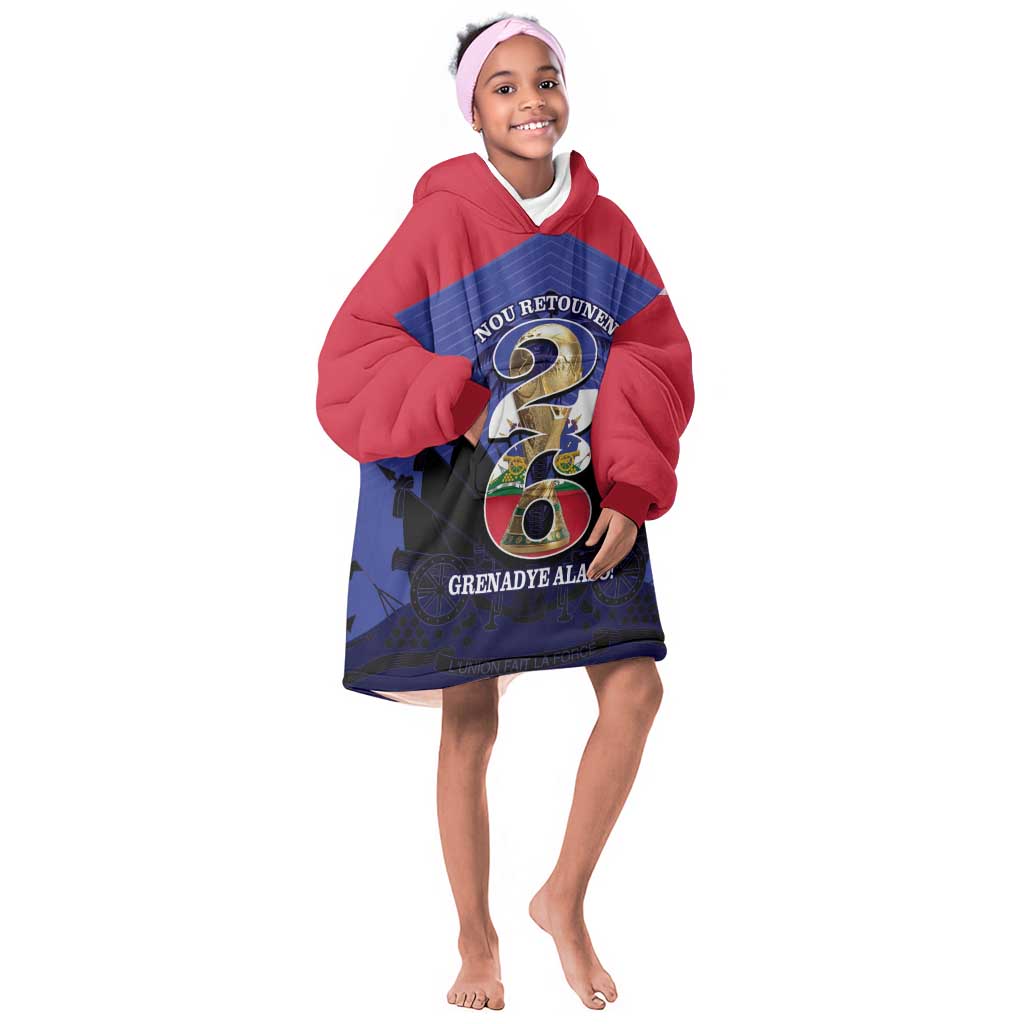 Personalized Les Grenadiers Haiti Football Kid Wearable Blanket Hoodie 2026 Nou Retounen Blue Version - African Pride