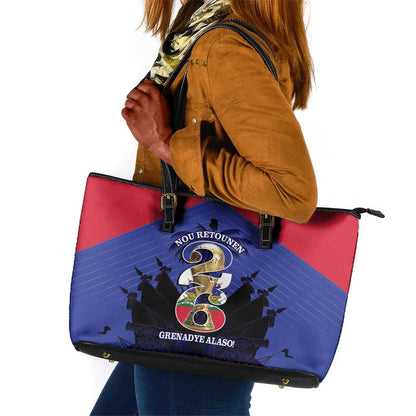 Les Grenadiers Haiti Football Leather Tote Bag 2026 Nou Retounen Blue Version - African Pride