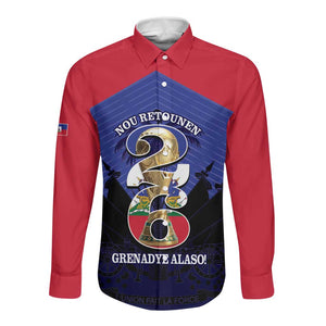 Personalized Les Grenadiers Haiti Football Long Sleeve Button Shirt 2026 Nou Retounen Blue Version - African Pride