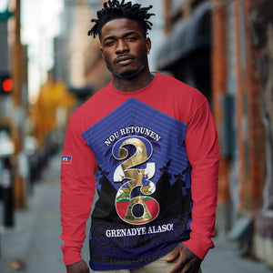 Personalized Les Grenadiers Haiti Football Long Sleeve Shirt 2026 Nou Retounen Blue Version - African Pride