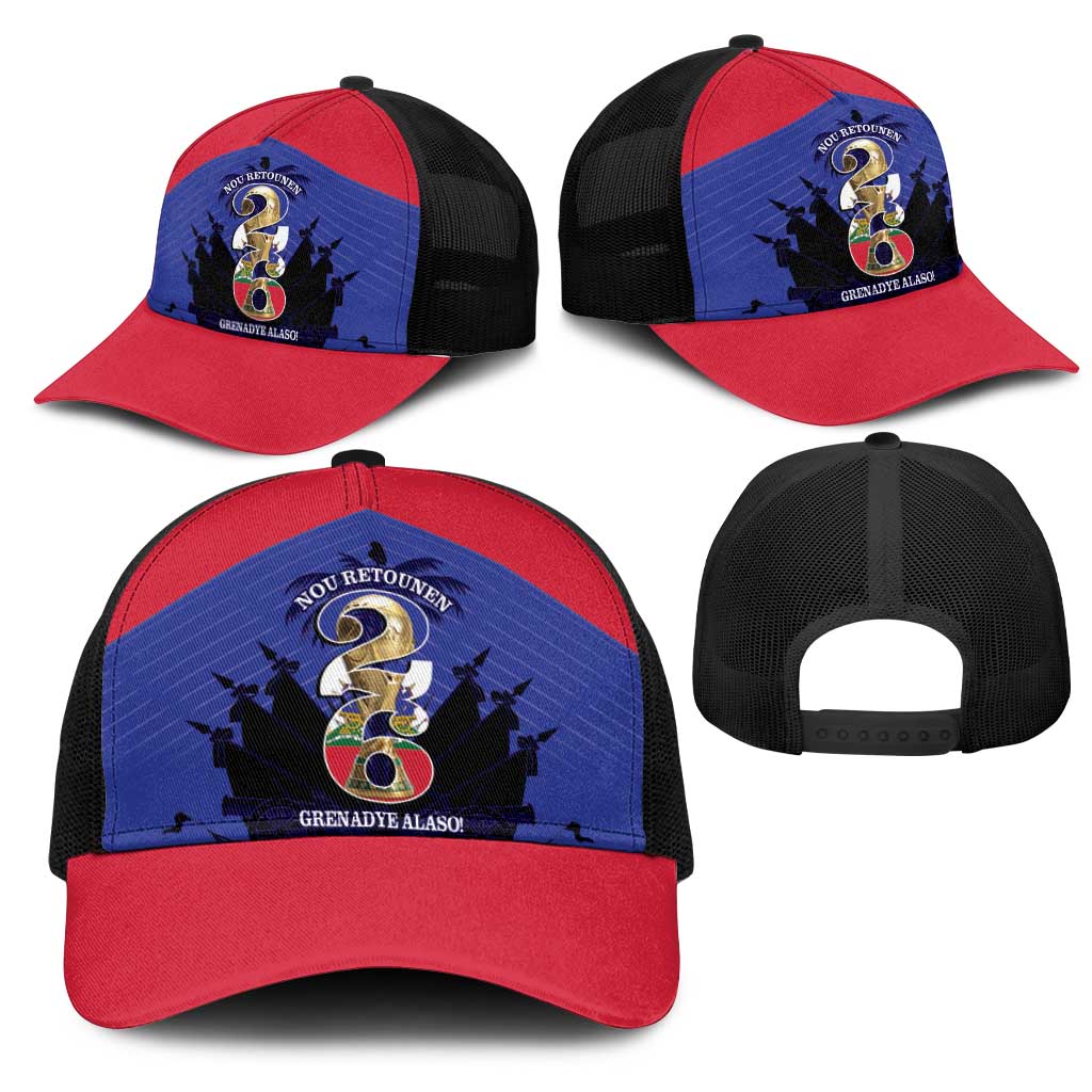 Les Grenadiers Haiti Football Mesh Trucker Cap 2026 Nou Retounen Blue Version - African Pride