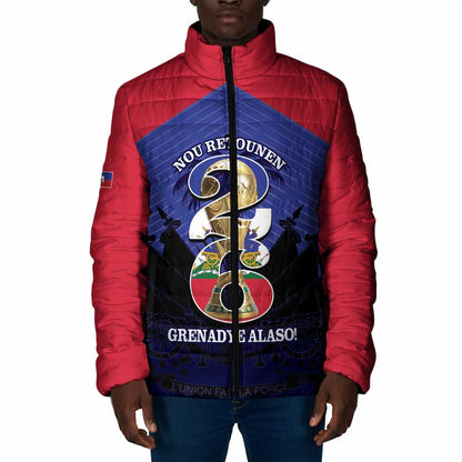 Personalized Les Grenadiers Haiti Football Padded Jacket 2026 Nou Retounen Blue Version