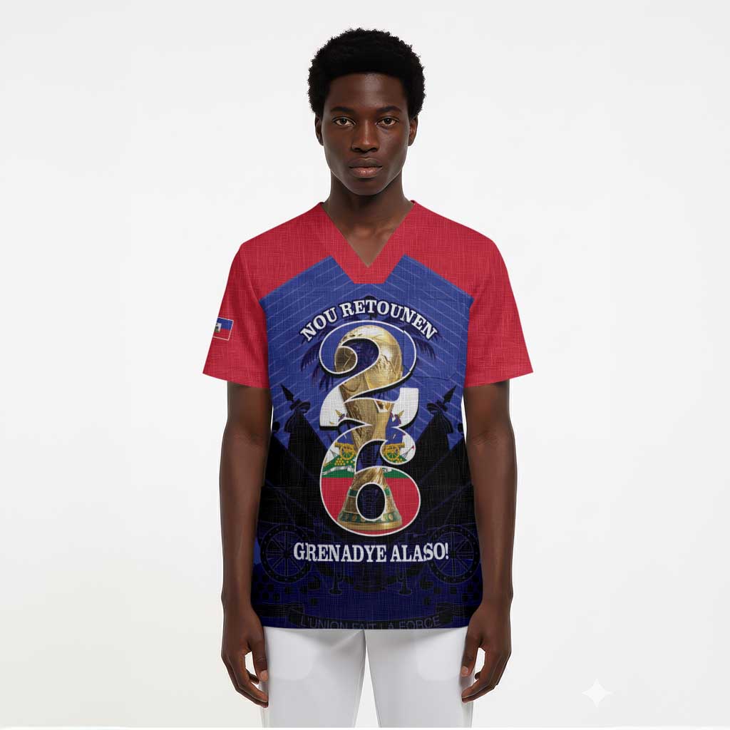 Personalized Les Grenadiers Haiti Football Scrub Top 2026 Nou Retounen Blue Version - African Pride