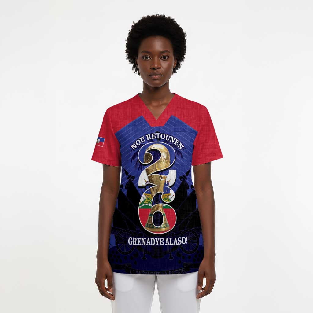 Personalized Les Grenadiers Haiti Football Scrub Top 2026 Nou Retounen Blue Version - African Pride