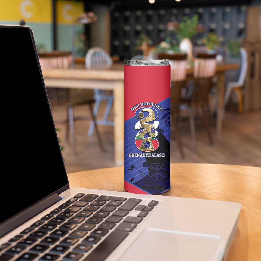 Personalized Les Grenadiers Haiti Football Skinny Tumbler 2026 Nou Retounen Blue Version - African Pride