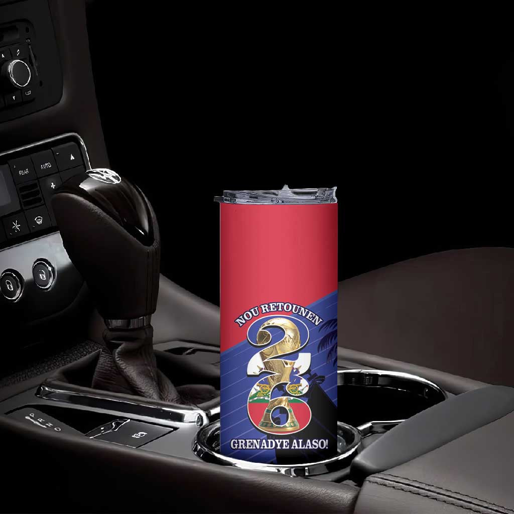 Personalized Les Grenadiers Haiti Football Skinny Tumbler 2026 Nou Retounen Blue Version - African Pride