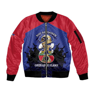 Personalized Les Grenadiers Haiti Football Sleeve Zip Bomber Jacket 2026 Nou Retounen Blue Version - African Pride