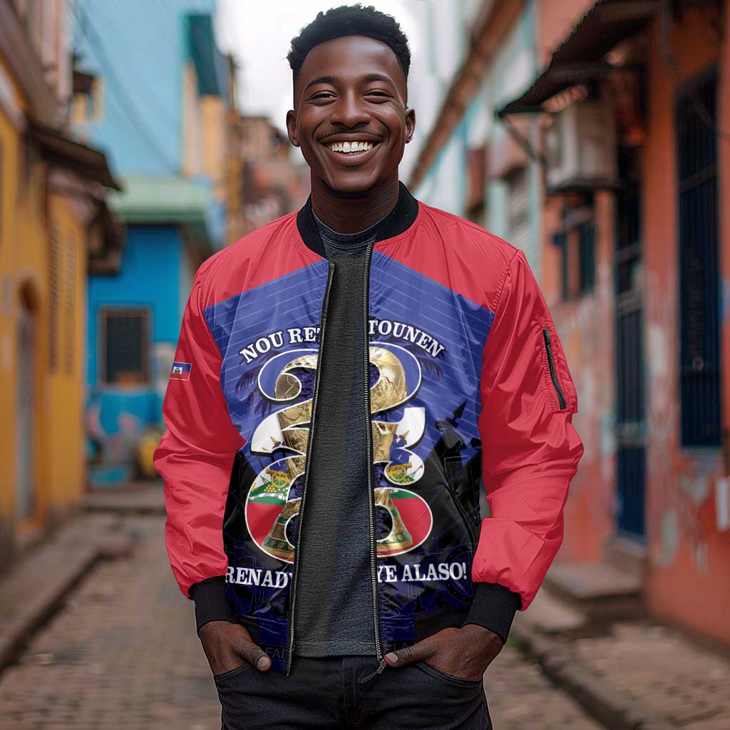 Personalized Les Grenadiers Haiti Football Sleeve Zip Bomber Jacket 2026 Nou Retounen Blue Version - African Pride