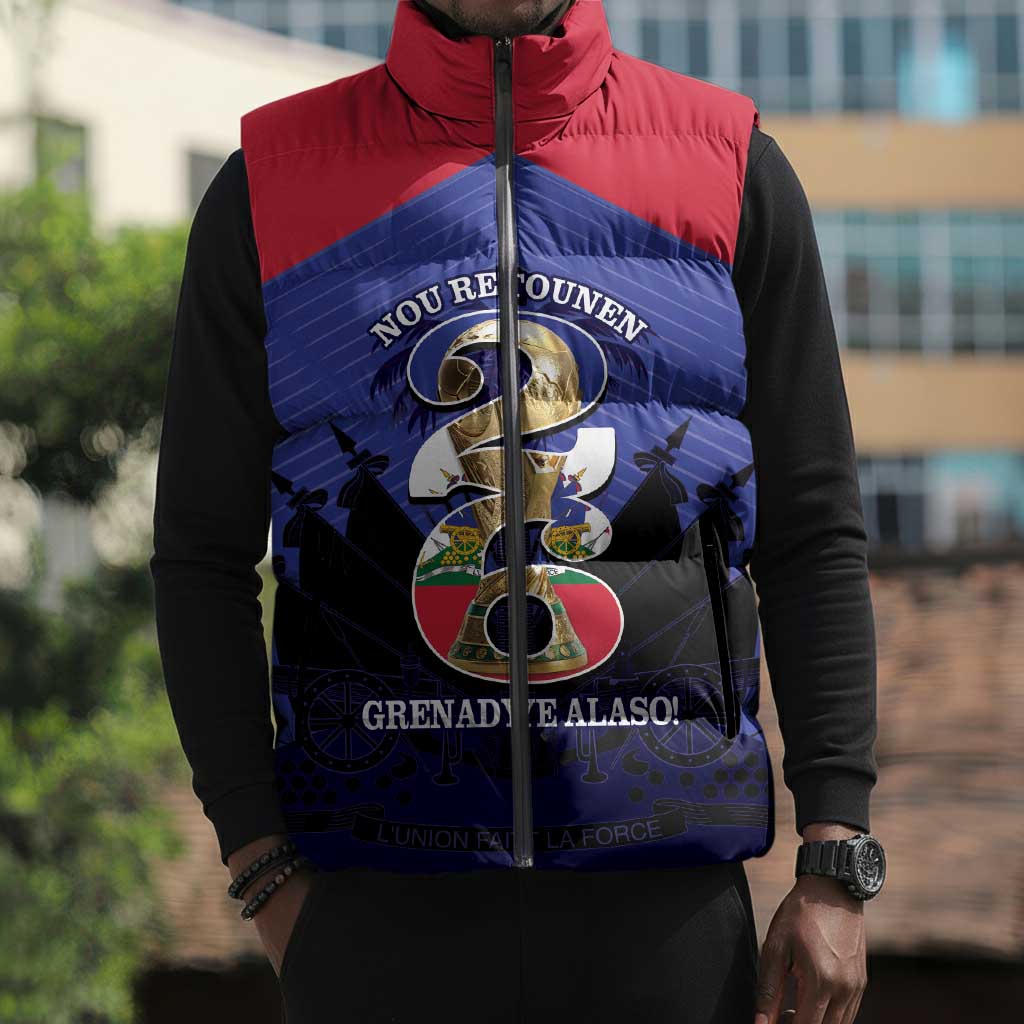 Personalized Les Grenadiers Haiti Football Sleeveless Puffer Jacket 2026 Nou Retounen Blue Version