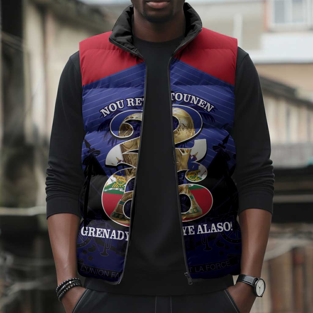 Personalized Les Grenadiers Haiti Football Sleeveless Puffer Jacket 2026 Nou Retounen Blue Version