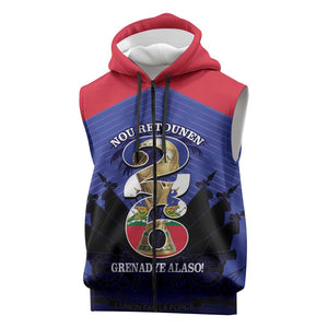 Personalized Les Grenadiers Haiti Football Sleeveless Zip Hoodie 2026 Nou Retounen Blue Version - African Pride