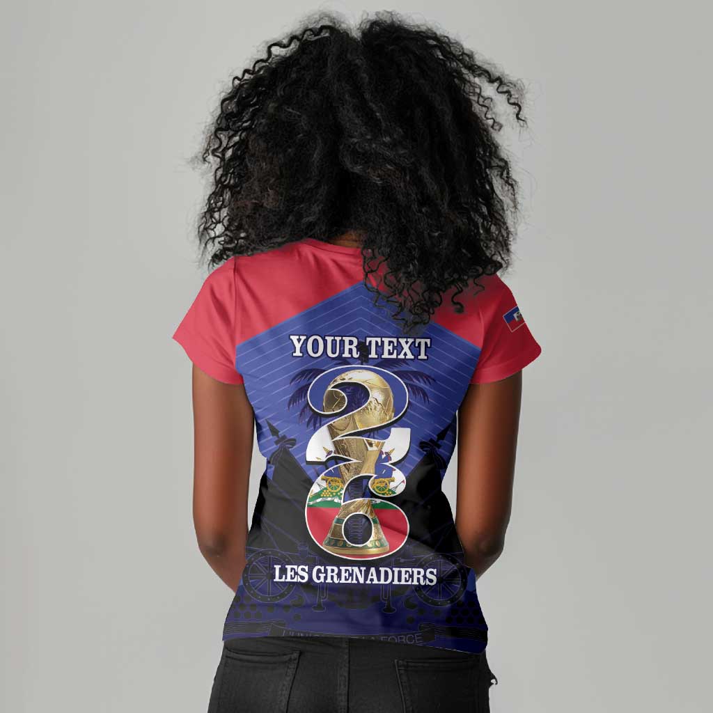 Personalized Les Grenadiers Haiti Football Women V-Neck T-Shirt 2026 Nou Retounen Blue Version LT14