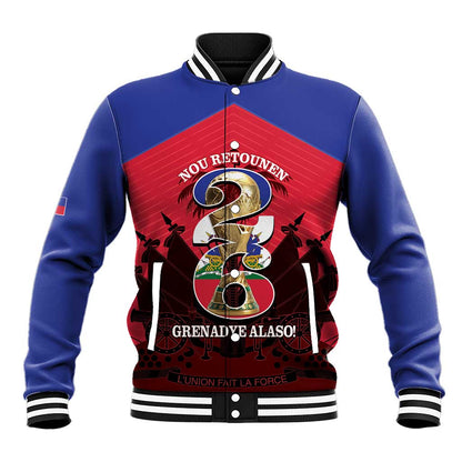 Personalized Les Grenadiers Haiti Football Baseball Jacket 2026 Nou Retounen Red Version - African Pride
