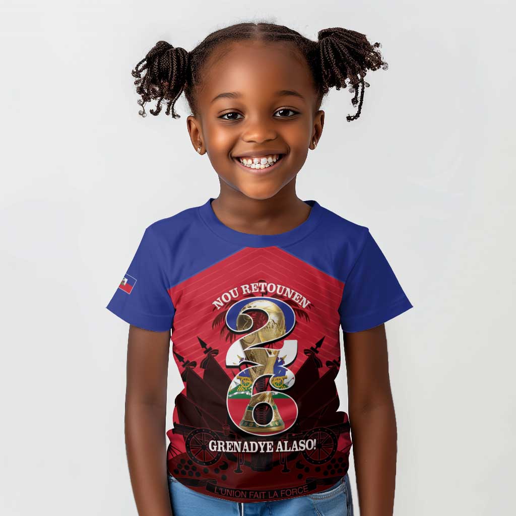 Personalized Les Grenadiers Haiti Football Kid T shirt 2026 Nou Retounen Red Version LT14