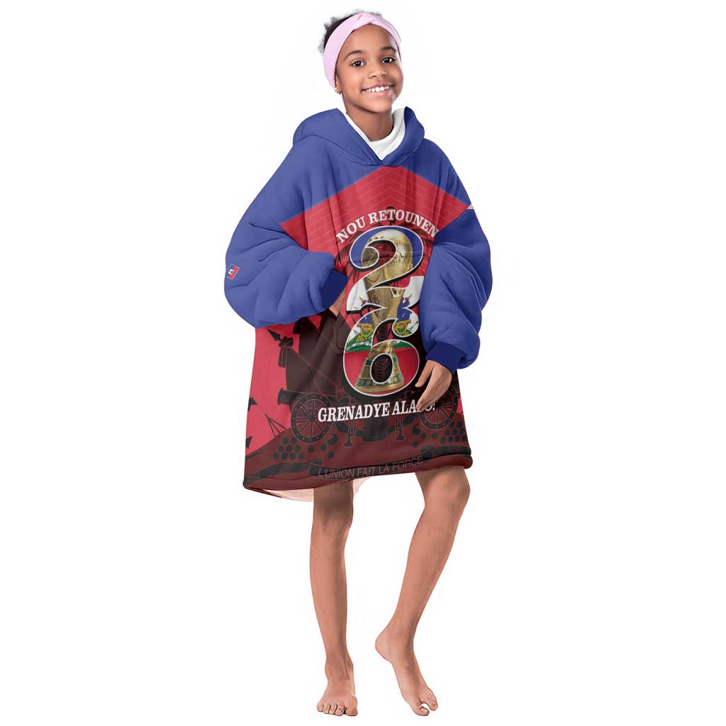 Personalized Les Grenadiers Haiti Football Kid Wearable Blanket Hoodie 2026 Nou Retounen Red Version - African Pride