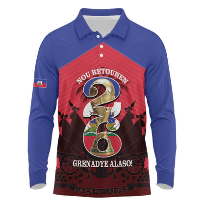 Personalized Les Grenadiers Haiti Football Long Sleeve Polo Shirt 2026 Nou Retounen Red Version - African Pride