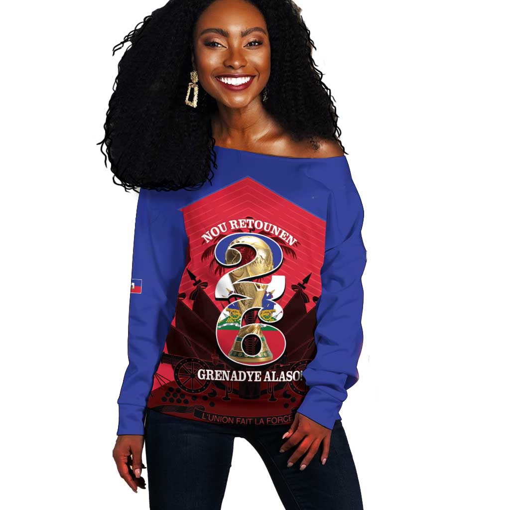 Personalized Les Grenadiers Haiti Football Off Shoulder Sweater 2026 Nou Retounen Red Version - African Pride