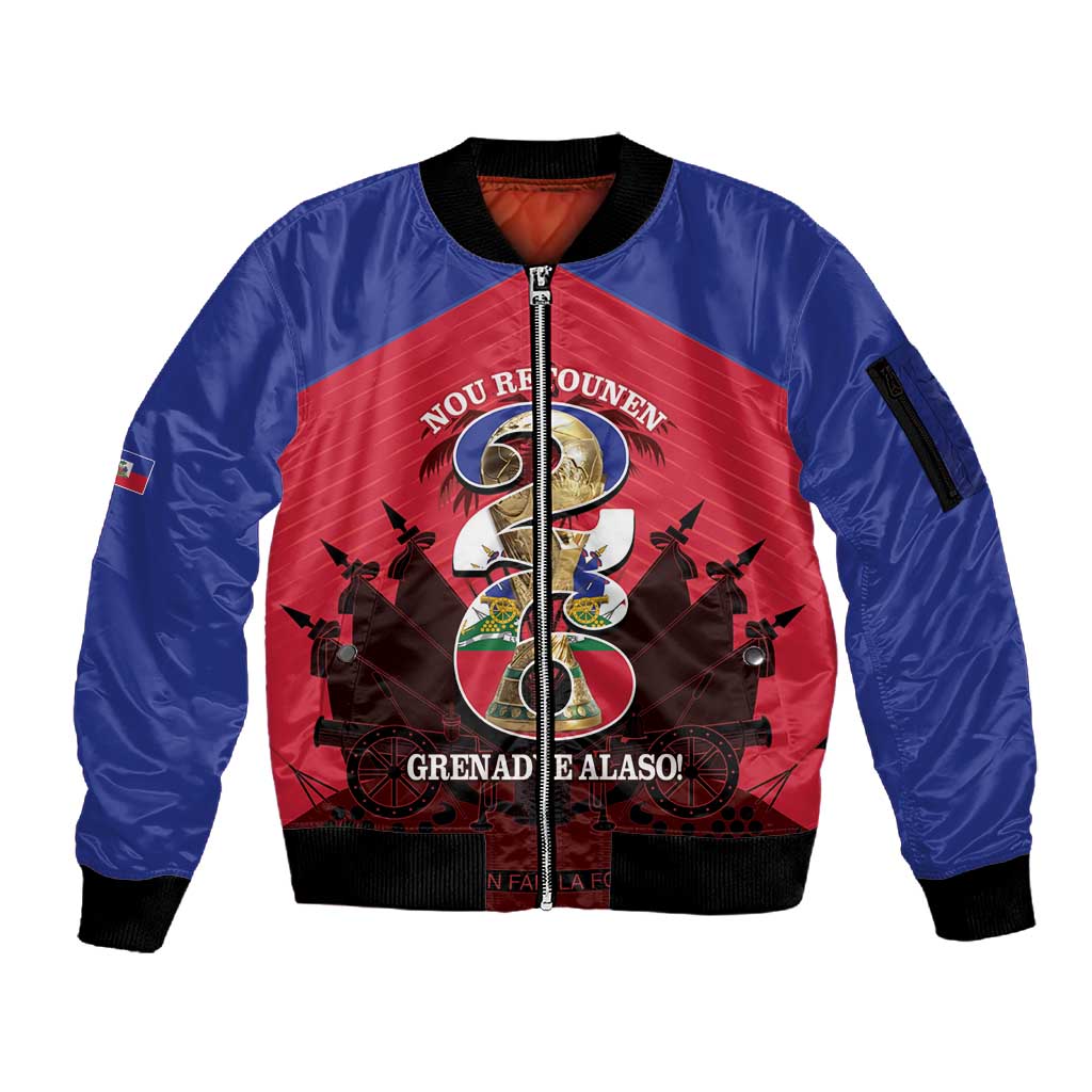 Personalized Les Grenadiers Haiti Football Sleeve Zip Bomber Jacket 2026 Nou Retounen Red Version - African Pride