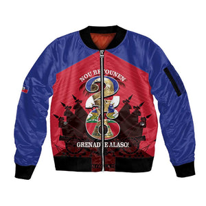 Personalized Les Grenadiers Haiti Football Sleeve Zip Bomber Jacket 2026 Nou Retounen Red Version - African Pride