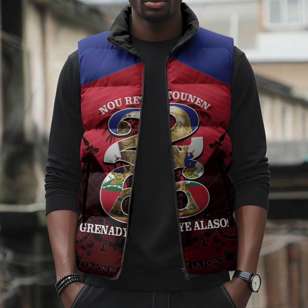 Personalized Les Grenadiers Haiti Football Sleeveless Puffer Jacket 2026 Nou Retounen Red Version