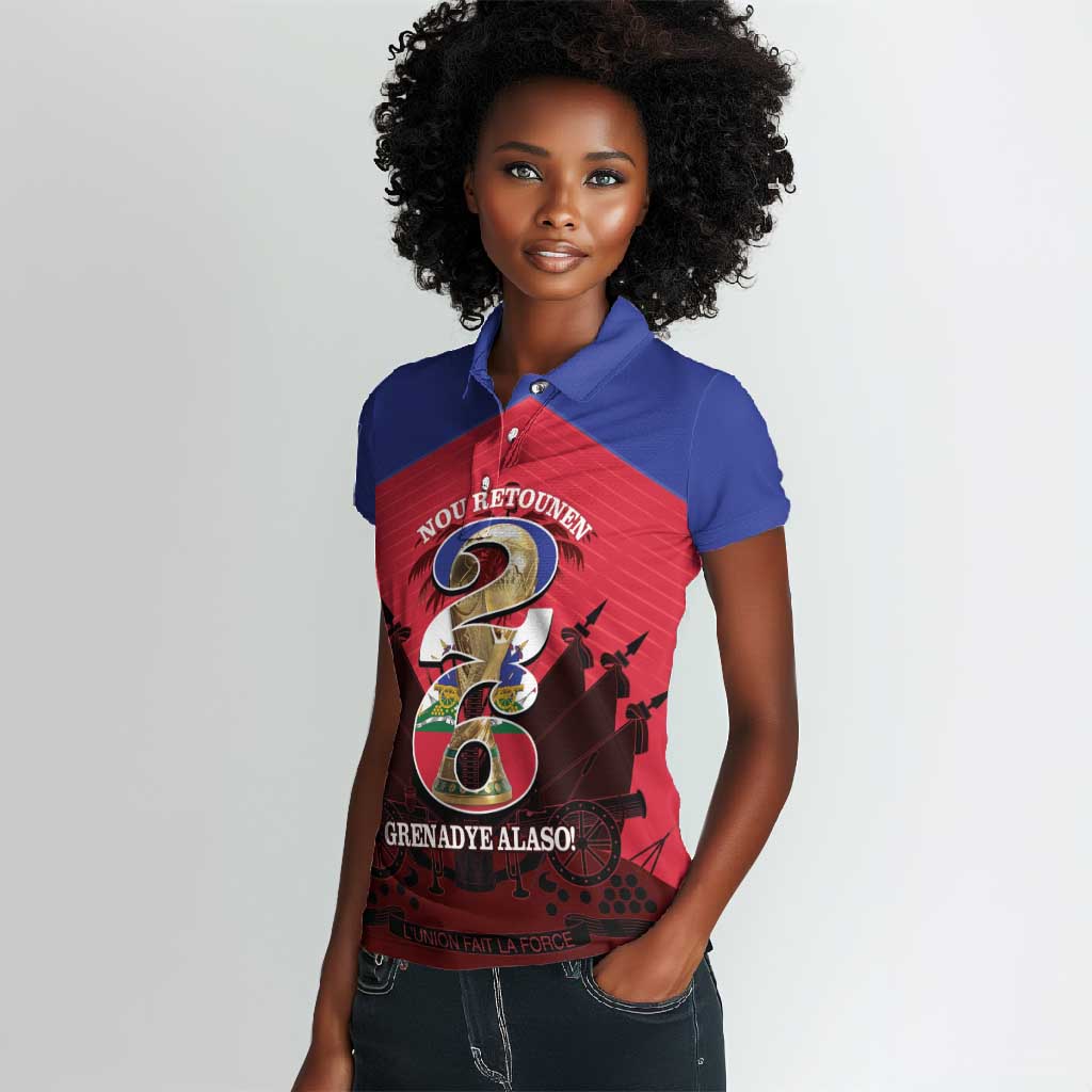 Personalized Les Grenadiers Haiti Football Women Polo Shirt 2026 Nou Retounen Red Version LT14