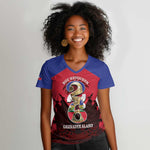 Personalized Les Grenadiers Haiti Football Women V-Neck T-Shirt 2026 Nou Retounen Red Version LT14
